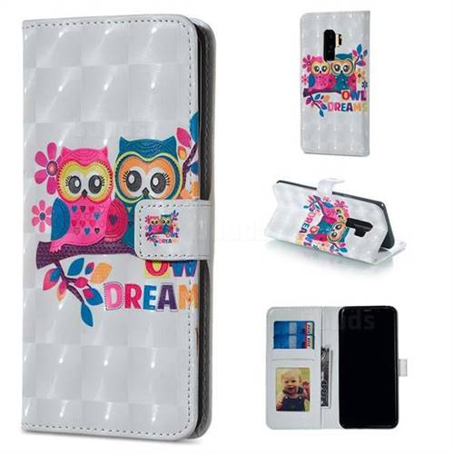 Couple Owl 3D Painted Leather Phone Wallet Case for Samsung Galaxy S9