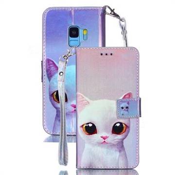 White Cat Blue Ray Light PU Leather Wallet Case for Samsung Galaxy S9