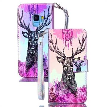 Deer Head Blue Ray Light PU Leather Wallet Case for Samsung Galaxy S9