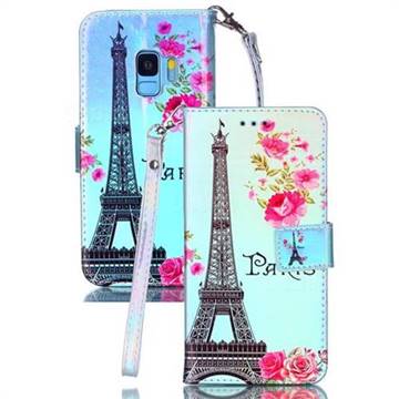 Eiffel Tower Blue Ray Light PU Leather Wallet Case for Samsung Galaxy S9