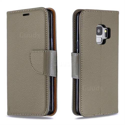 Classic Luxury Litchi Leather Phone Wallet Case for Samsung Galaxy S9 - Gray