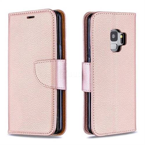 Classic Luxury Litchi Leather Phone Wallet Case for Samsung Galaxy S9 - Golden