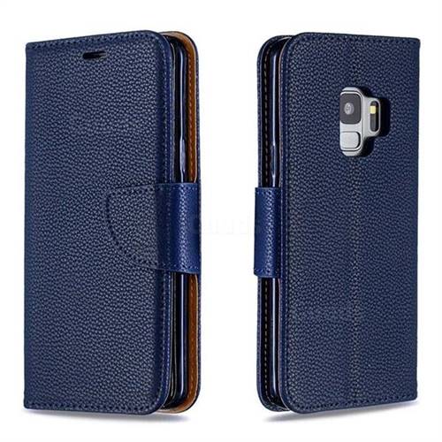 Classic Luxury Litchi Leather Phone Wallet Case for Samsung Galaxy S9 - Blue