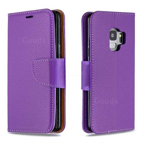 Classic Luxury Litchi Leather Phone Wallet Case for Samsung Galaxy S9 - Purple