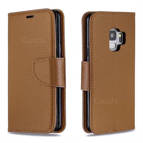 Classic Luxury Litchi Leather Phone Wallet Case for Samsung Galaxy S9 - Brown