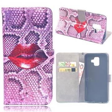 Snake Lips Laser Light PU Leather Wallet Case for Samsung Galaxy S9