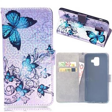 Blue Butterfly Laser Light PU Leather Wallet Case for Samsung Galaxy S9
