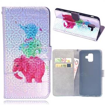 Elephant Family Laser Light PU Leather Wallet Case for Samsung Galaxy S9