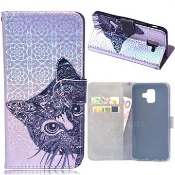 Met Tattoo Cat Laser Light PU Leather Wallet Case for Samsung Galaxy S9