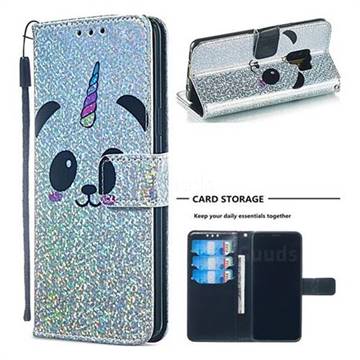 Panda Unicorn Sequins Painted Leather Wallet Case for Samsung Galaxy S9