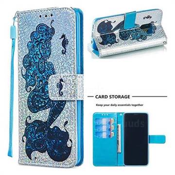 Mermaid Seahorse Sequins Painted Leather Wallet Case for Samsung Galaxy S9