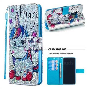 Star Unicorn Sequins Painted Leather Wallet Case for Samsung Galaxy S9