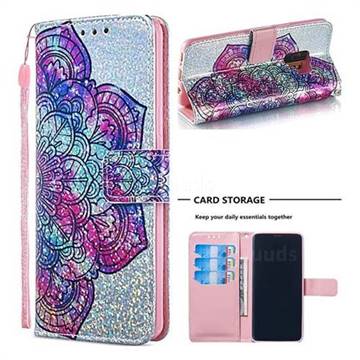 Glutinous Flower Sequins Painted Leather Wallet Case for Samsung Galaxy S9