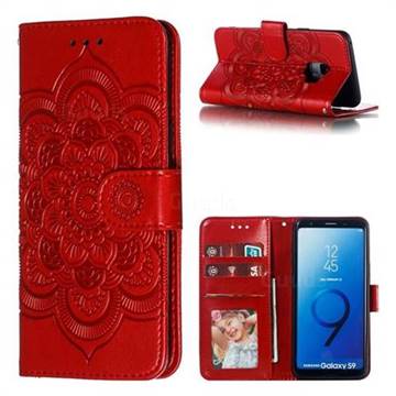 Intricate Embossing Datura Solar Leather Wallet Case for Samsung Galaxy S9 - Red