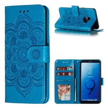 Intricate Embossing Datura Solar Leather Wallet Case for Samsung Galaxy S9 - Blue