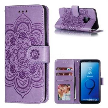 Intricate Embossing Datura Solar Leather Wallet Case for Samsung Galaxy S9 - Purple