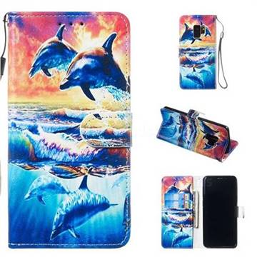 Couple Dolphin Smooth Leather Phone Wallet Case for Samsung Galaxy S9
