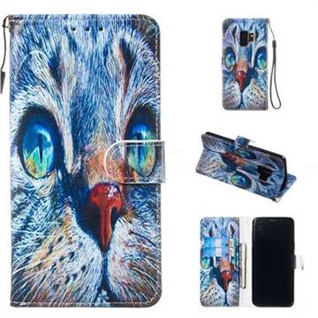 Blue Cat Smooth Leather Phone Wallet Case for Samsung Galaxy S9
