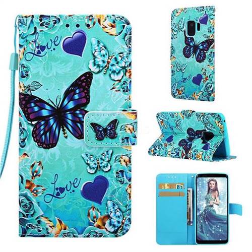 Love Butterfly Matte Leather Wallet Phone Case for Samsung Galaxy S9