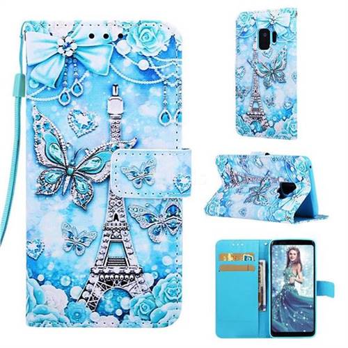 Tower Butterfly Matte Leather Wallet Phone Case for Samsung Galaxy S9