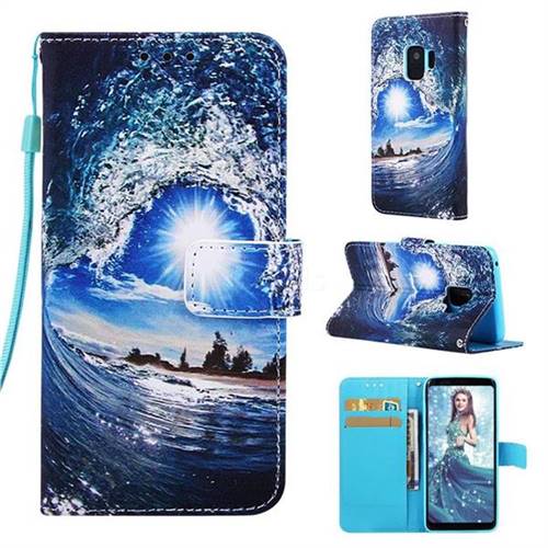 Waves and Sun Matte Leather Wallet Phone Case for Samsung Galaxy S9