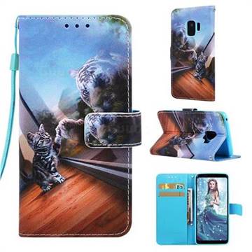 Mirror Cat Matte Leather Wallet Phone Case for Samsung Galaxy S9