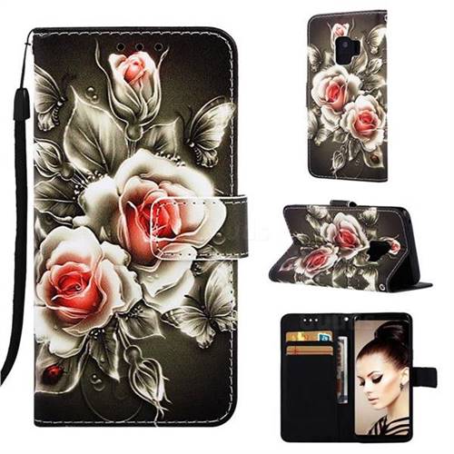Black Rose Matte Leather Wallet Phone Case for Samsung Galaxy S9