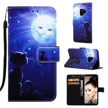 Cat and Moon Matte Leather Wallet Phone Case for Samsung Galaxy S9