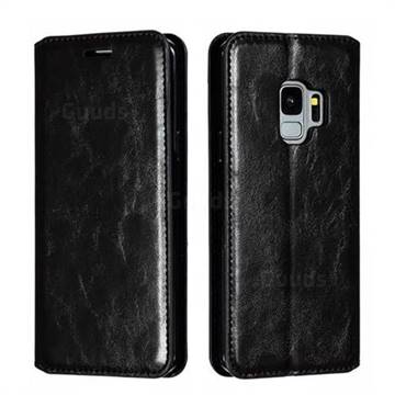 Retro Slim Magnetic Crazy Horse PU Leather Wallet Case for Samsung Galaxy S9 - Black