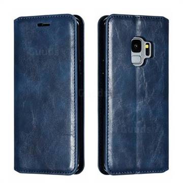 Retro Slim Magnetic Crazy Horse PU Leather Wallet Case for Samsung Galaxy S9 - Blue