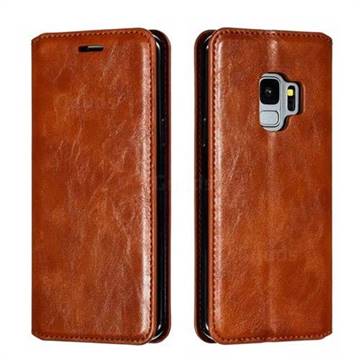 Retro Slim Magnetic Crazy Horse PU Leather Wallet Case for Samsung Galaxy S9 - Brown