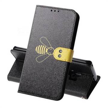 Silk Texture Bee Pattern Leather Phone Case for Samsung Galaxy S9 - Black