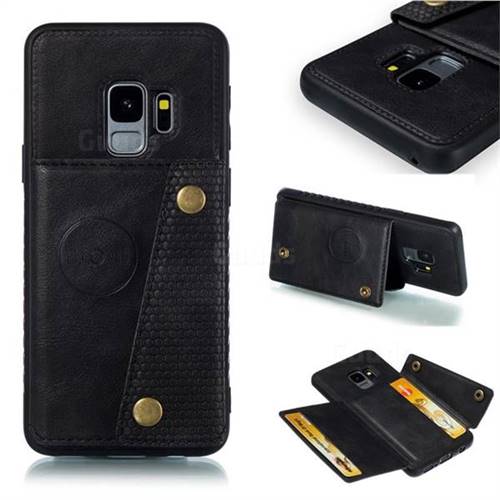 Retro Multifunction Card Slots Stand Leather Coated Phone Back Cover for Samsung Galaxy S9 - Black