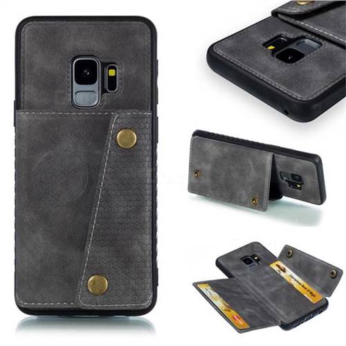 Retro Multifunction Card Slots Stand Leather Coated Phone Back Cover for Samsung Galaxy S9 - Gray