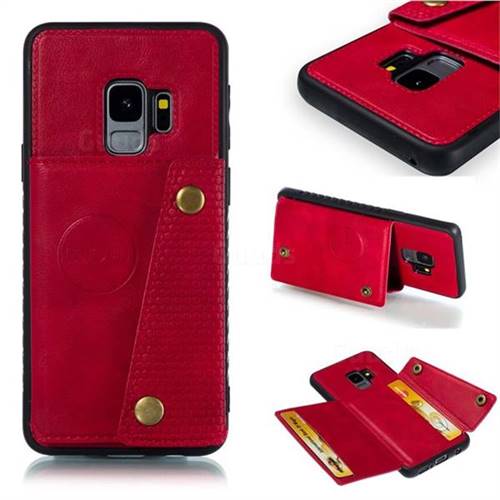 Retro Multifunction Card Slots Stand Leather Coated Phone Back Cover for Samsung Galaxy S9 - Red