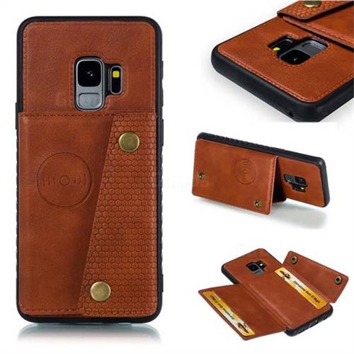 Retro Multifunction Card Slots Stand Leather Coated Phone Back Cover for Samsung Galaxy S9 - Brown