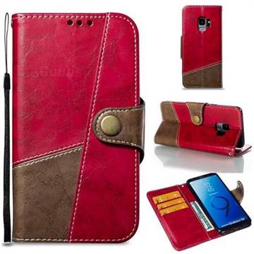 Retro Magnetic Stitching Wallet Flip Cover for Samsung Galaxy S9 - Rose Red