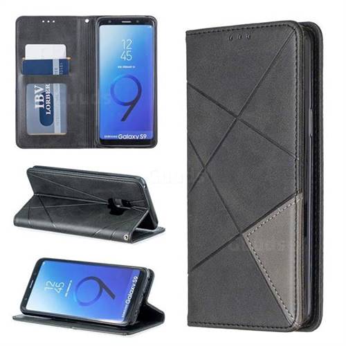 Prismatic Slim Magnetic Sucking Stitching Wallet Flip Cover for Samsung Galaxy S9 - Black