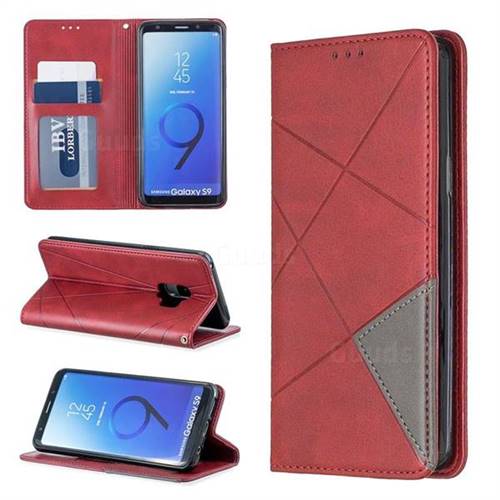 Prismatic Slim Magnetic Sucking Stitching Wallet Flip Cover for Samsung Galaxy S9 - Red