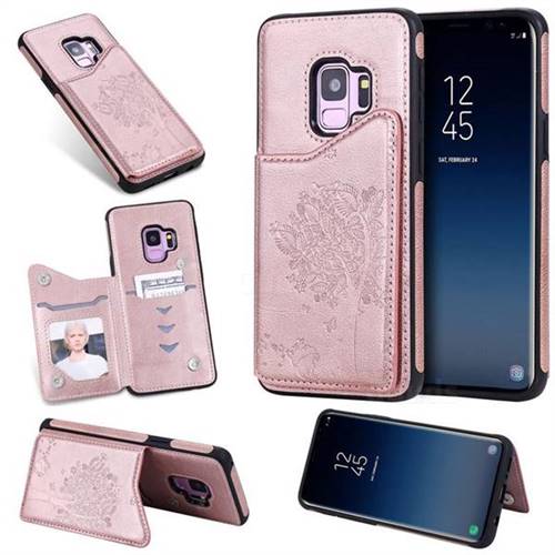 Luxury Tree and Cat Multifunction Magnetic Card Slots Stand Leather Phone Back Cover for Samsung Galaxy S9 - Rose Gold