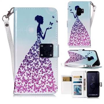 Butterfly Princess 3D Shiny Dazzle Smooth PU Leather Wallet Case for Samsung Galaxy S9