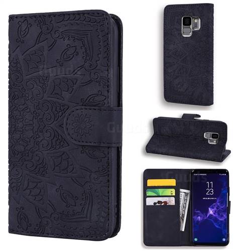 Retro Embossing Mandala Flower Leather Wallet Case for Samsung Galaxy S9 - Black