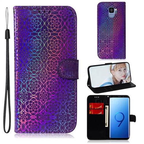 Laser Circle Shining Leather Wallet Phone Case for Samsung Galaxy S9 - Purple