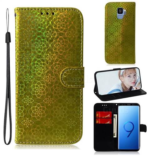 Laser Circle Shining Leather Wallet Phone Case for Samsung Galaxy S9 - Golden