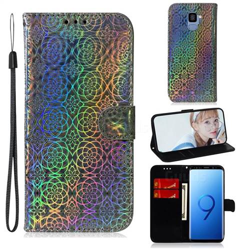 Laser Circle Shining Leather Wallet Phone Case for Samsung Galaxy S9 - Silver