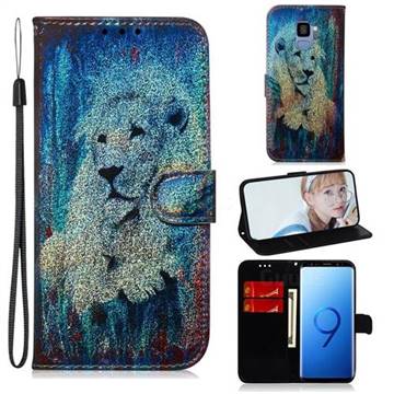 White Lion Laser Shining Leather Wallet Phone Case for Samsung Galaxy S9