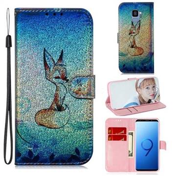Cute Fox Laser Shining Leather Wallet Phone Case for Samsung Galaxy S9