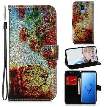 Tiger Rose Laser Shining Leather Wallet Phone Case for Samsung Galaxy S9