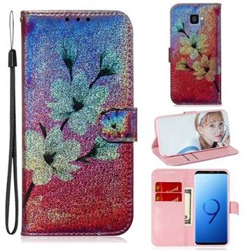 Magnolia Laser Shining Leather Wallet Phone Case for Samsung Galaxy S9