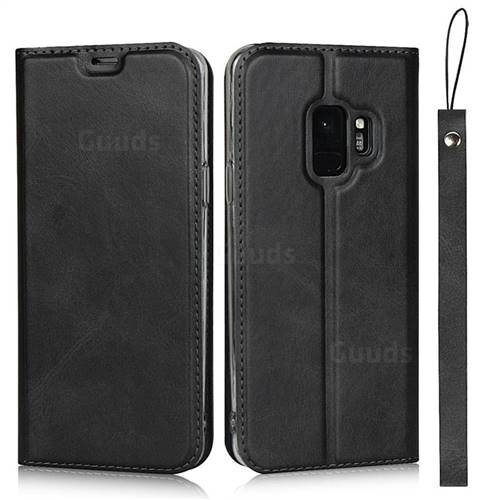 Calf Pattern Magnetic Automatic Suction Leather Wallet Case for Samsung Galaxy S9 - Black